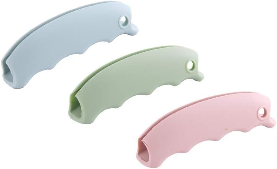 3-Piece Shopping Bag Handles Set - Blue Green Pink - Soft Padded Silicone Grips with Keyhole - Anti-Slip Comfortable Kitchen Gadget for Easy Shopping