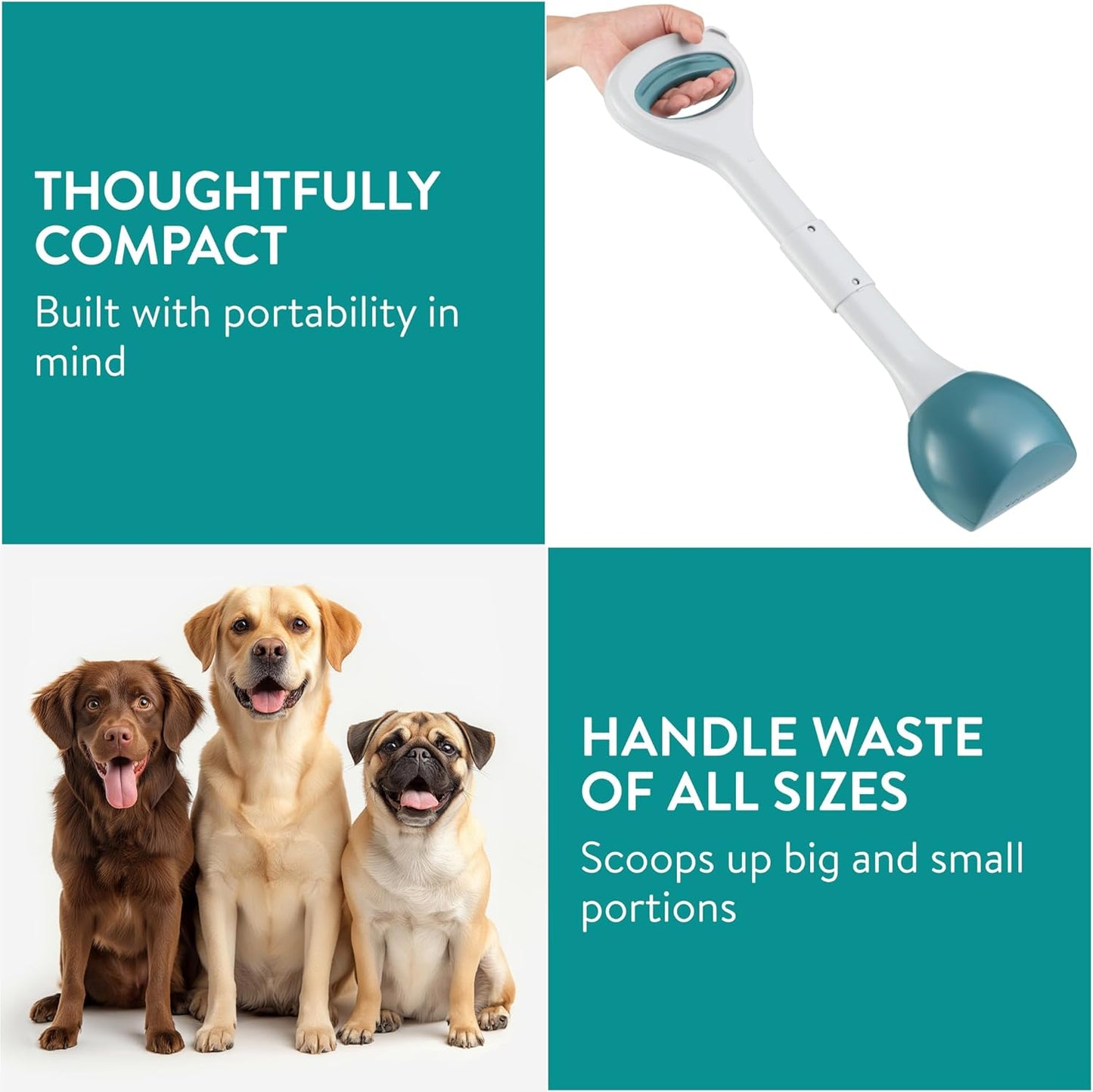Dog Poop Scooper - 1 Piece - Dark Green - Pet Waste Remover with Secure Closure and Smooth Button - Long Durable Handle - Suitable for Dogs and Cats
