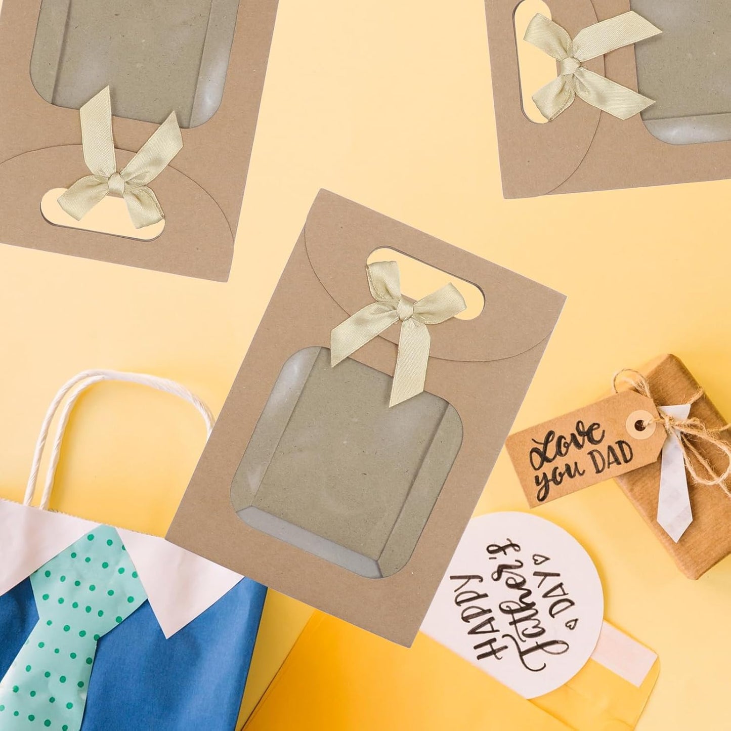 Brown Kraft Paper Gift Bags with Window and Handles 12 Pack Stand Up for Candy Cookies Weddings Parties
