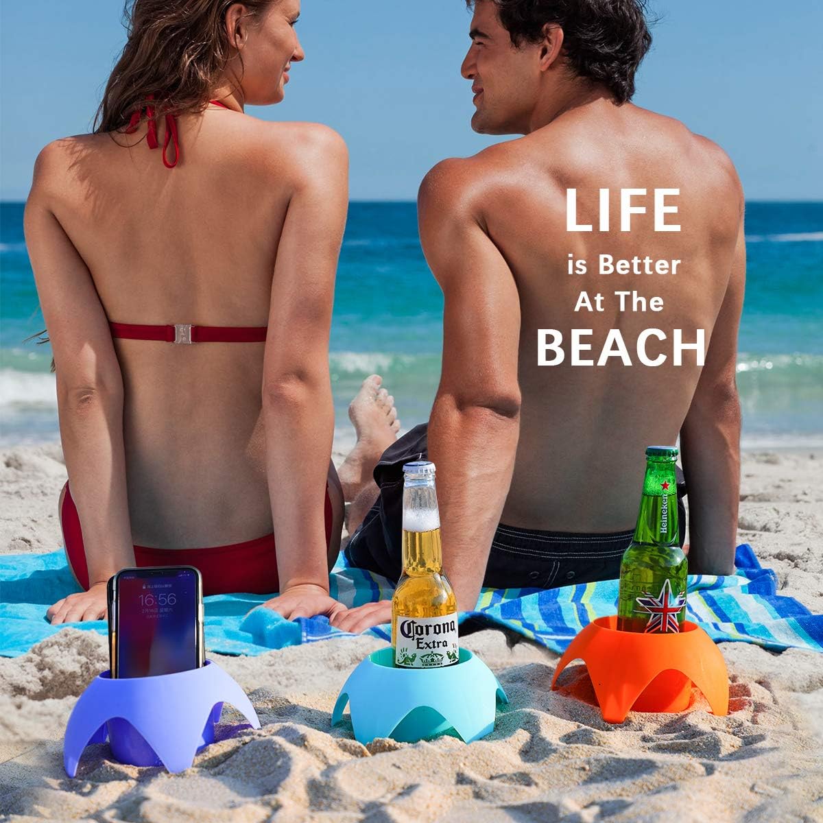 5 Pack Beach Drink Holders Multiple Colours Essential Beach Accessories for Vacation Must Have for Women Adults Family Friends