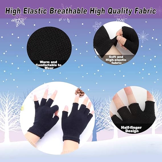 Unisex Black Touchscreen Gloves 2 Pack - Ideal for Work Writing Typing with Half Fingers