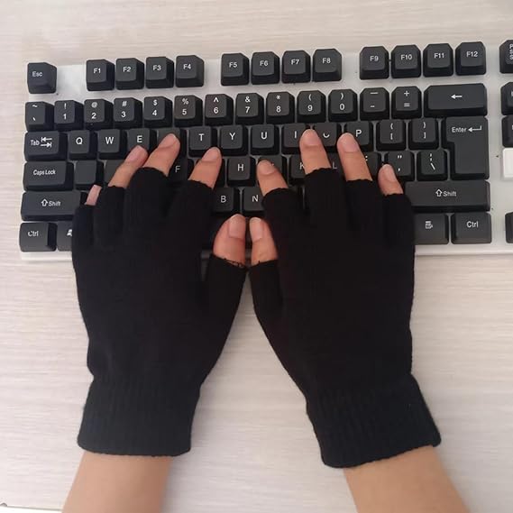 Unisex Black Touchscreen Gloves 2 Pack - Ideal for Work Writing Typing with Half Fingers