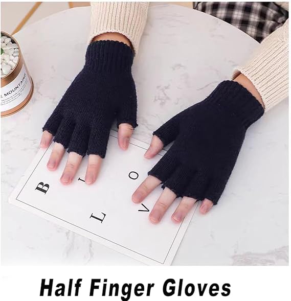 Unisex Black Touchscreen Gloves 2 Pack - Ideal for Work Writing Typing with Half Fingers