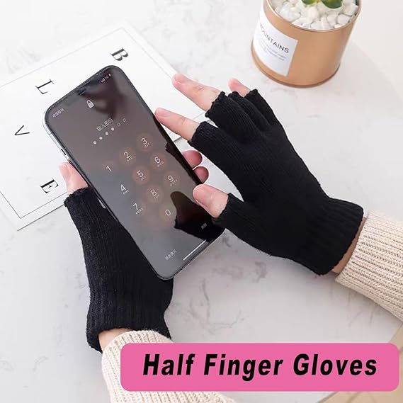 Unisex Black Touchscreen Gloves 2 Pack - Ideal for Work Writing Typing with Half Fingers