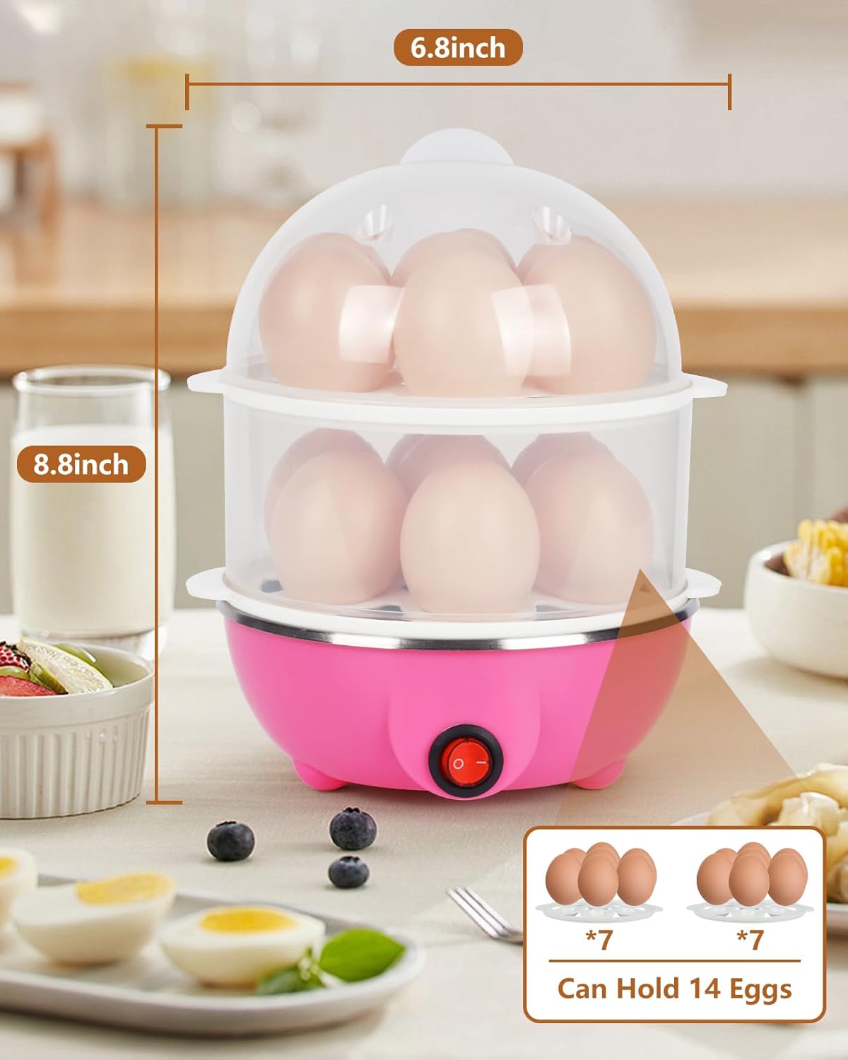 Electric Egg Cooker 14 Eggs Capacity with Timer and Automatic Shut-Off 350W Double Layer Multifunctional Egg Steamer for Milk and Food Heating Blue
