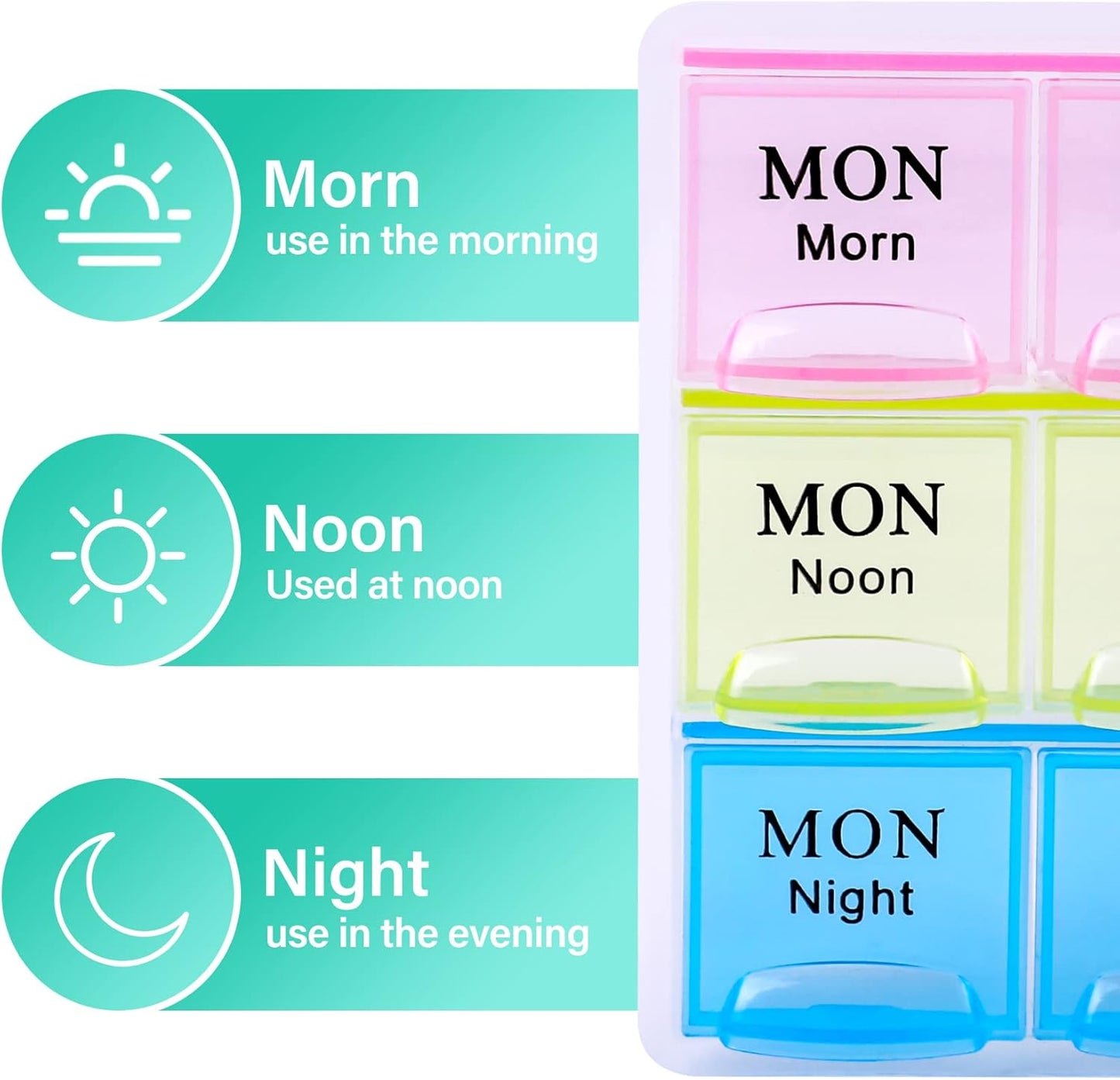 7 Day Pill Organizer 3 Compartments AM PM Evening 21 Slot Weekly Medication Storage Box