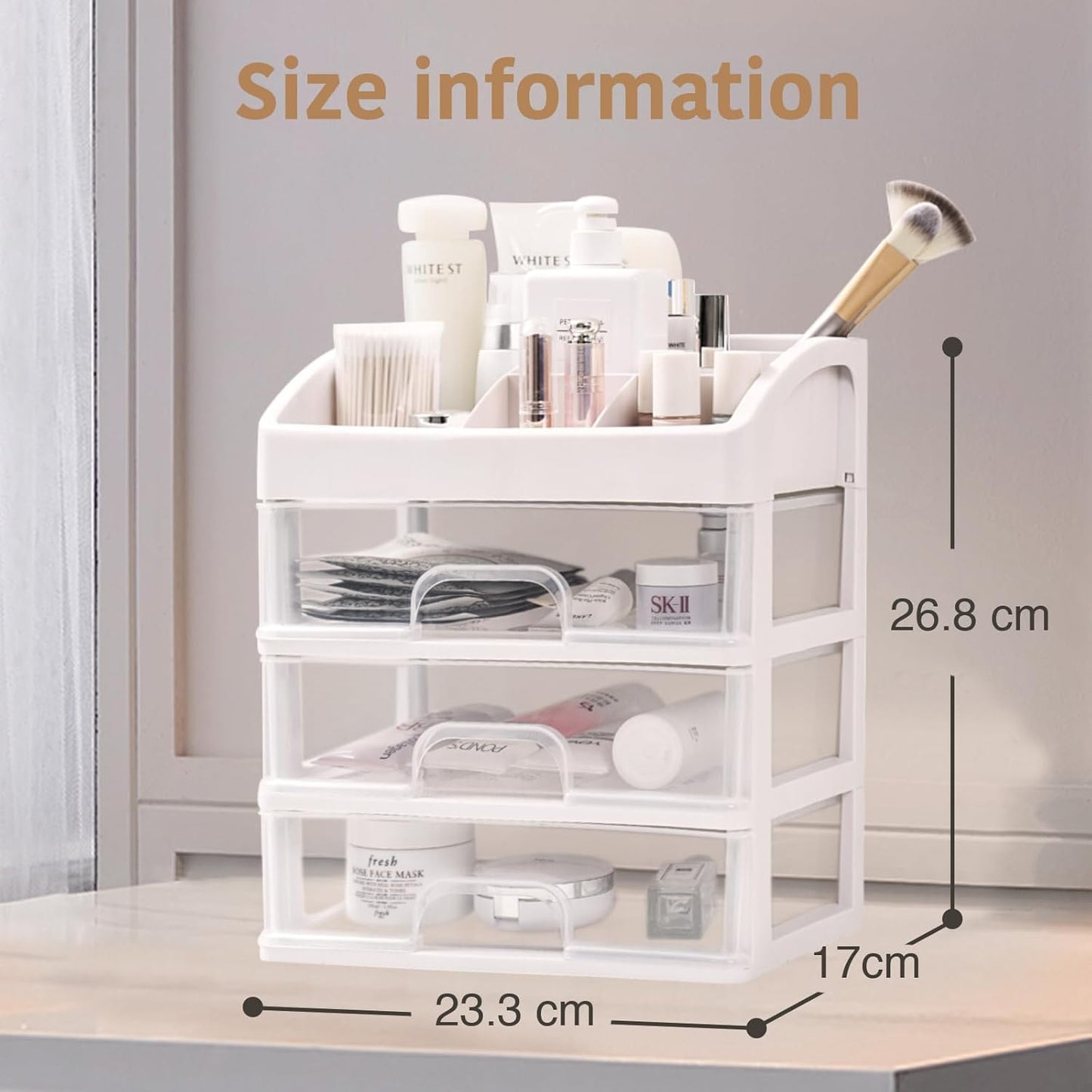 3 Drawer White Makeup Organizer Skincare Storage Box for Cosmetics Nail Polish Cream