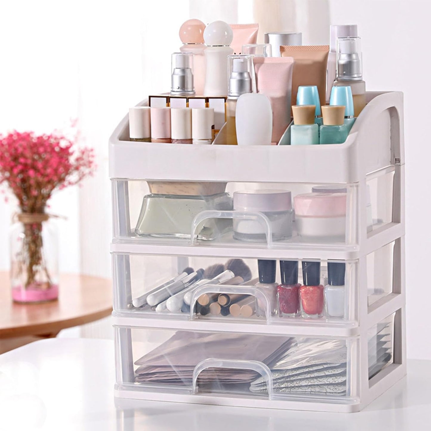 3 Drawer White Makeup Organizer Skincare Storage Box for Cosmetics Nail Polish Cream