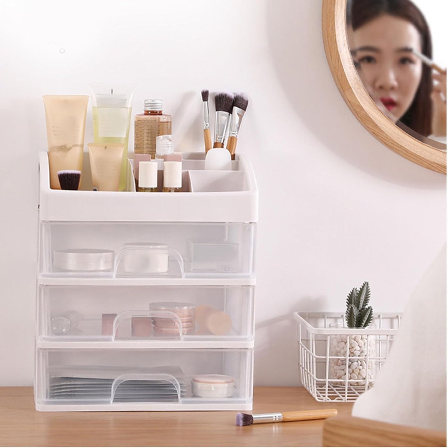 3 Drawer White Makeup Organizer Skincare Storage Box for Cosmetics Nail Polish Cream