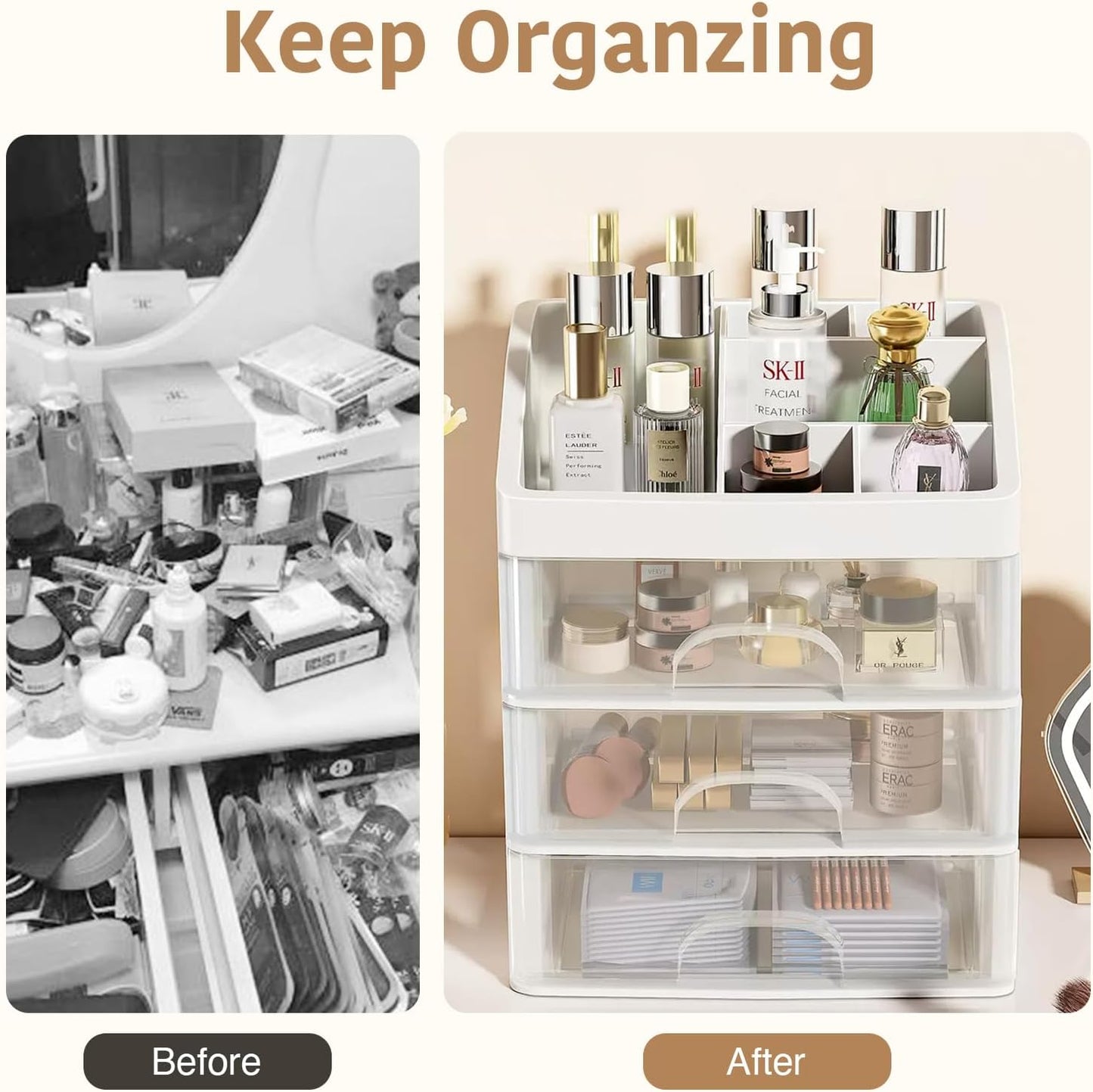 3 Drawer White Makeup Organizer Skincare Storage Box for Cosmetics Nail Polish Cream