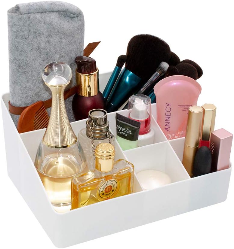 Gray Blue Cosmetic Storage Box 6 Compartments Organizer for Skincare and Jewelry