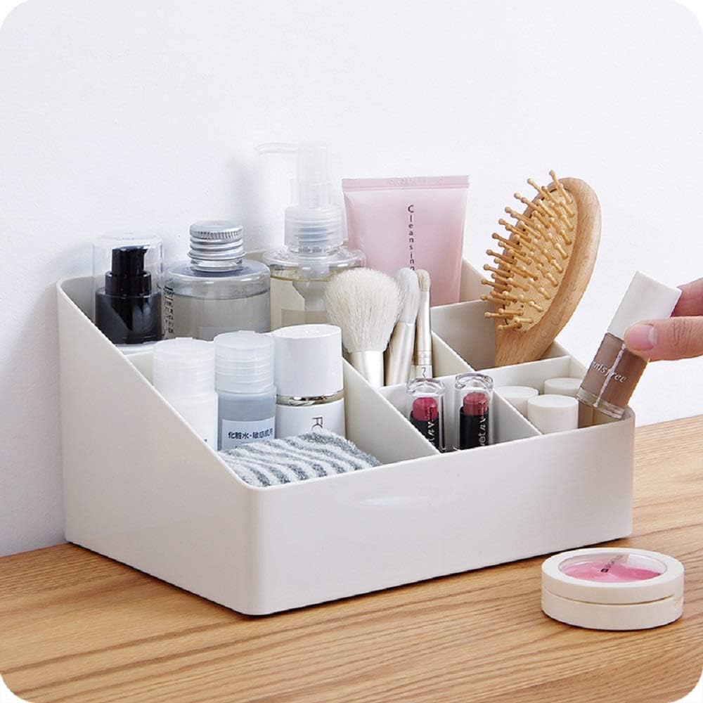 Gray Blue Cosmetic Storage Box 6 Compartments Organizer for Skincare and Jewelry