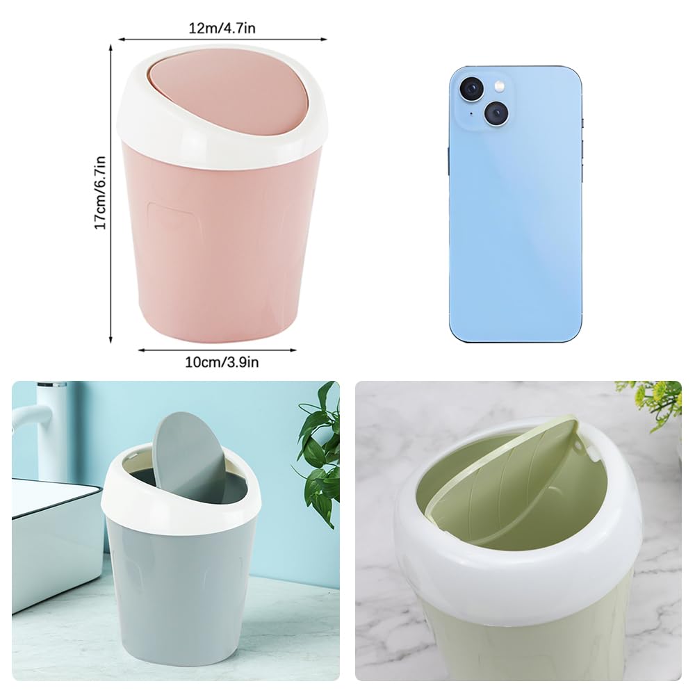 Small Trash Can with Swing Lid - Plastic Tabletop Waste Bin - Compact Bin for Office Kitchen Bathroom Student Home