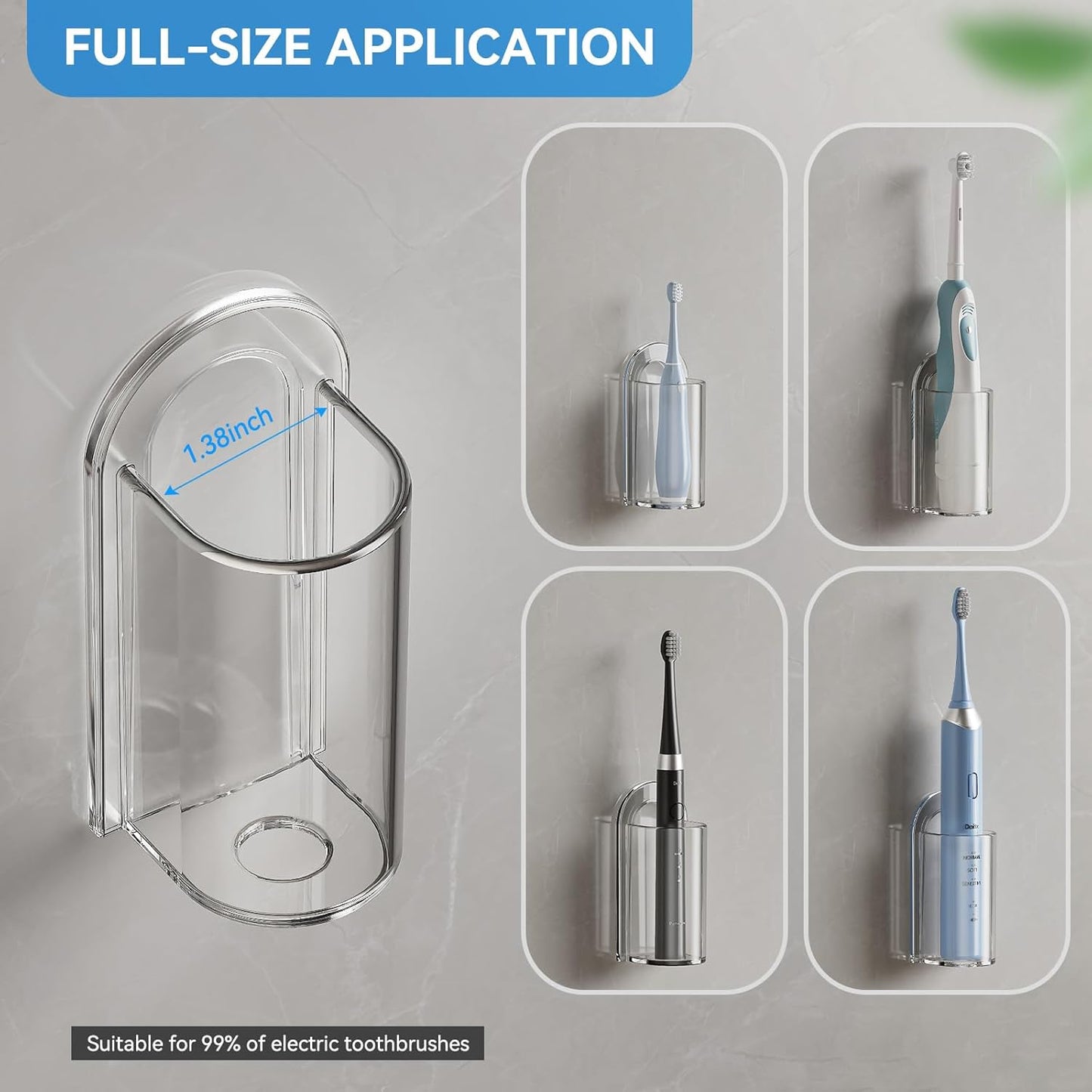 2 Pack Transparent Electric Toothbrush Organizer Wall Mounted Self Adhesive Toothbrush Holder for Bathroom
