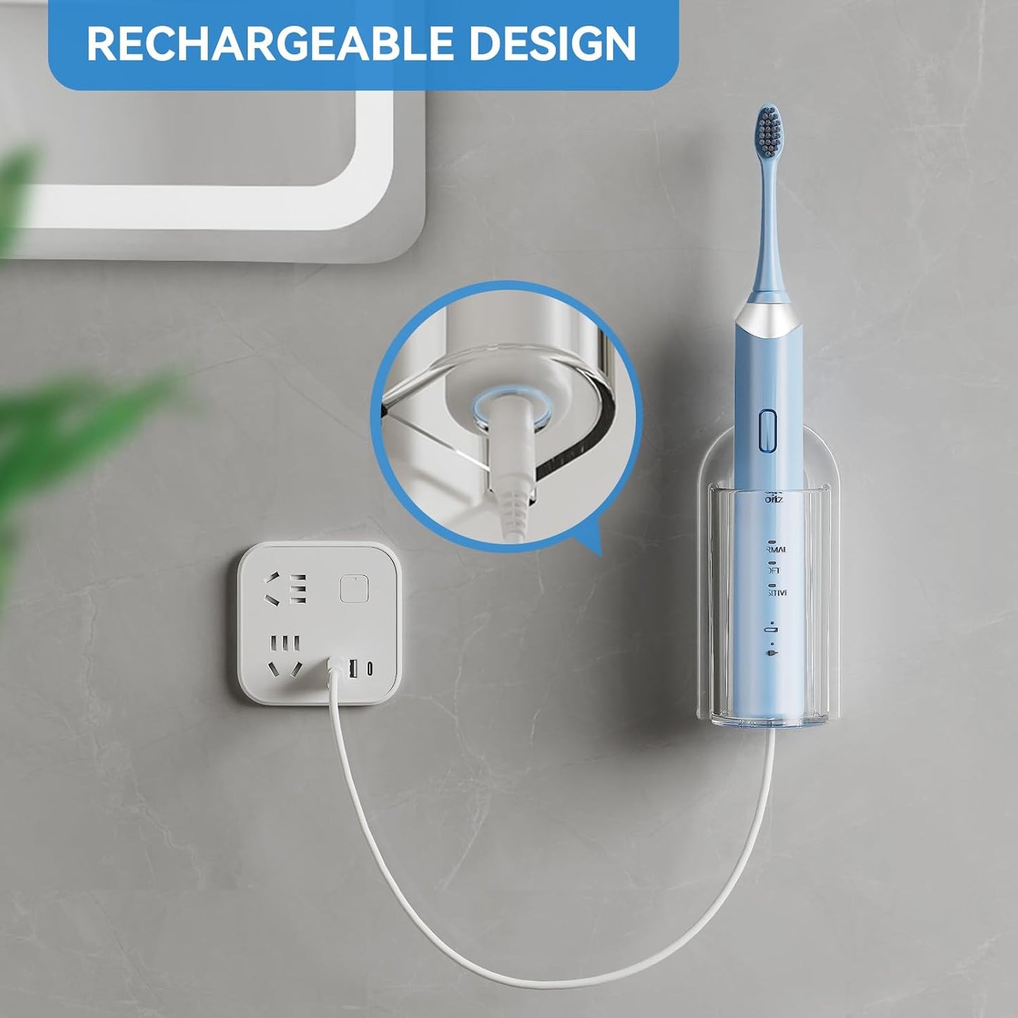 2 Pack Transparent Electric Toothbrush Organizer Wall Mounted Self Adhesive Toothbrush Holder for Bathroom