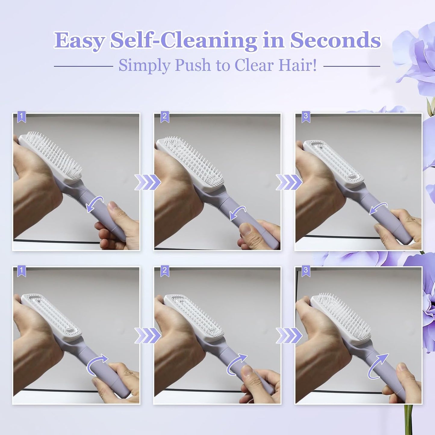 Women's Purple Anti-Static Hair Brush with Massage Function Retractable Design Suitable for Fine Hair Easily Removes Hair