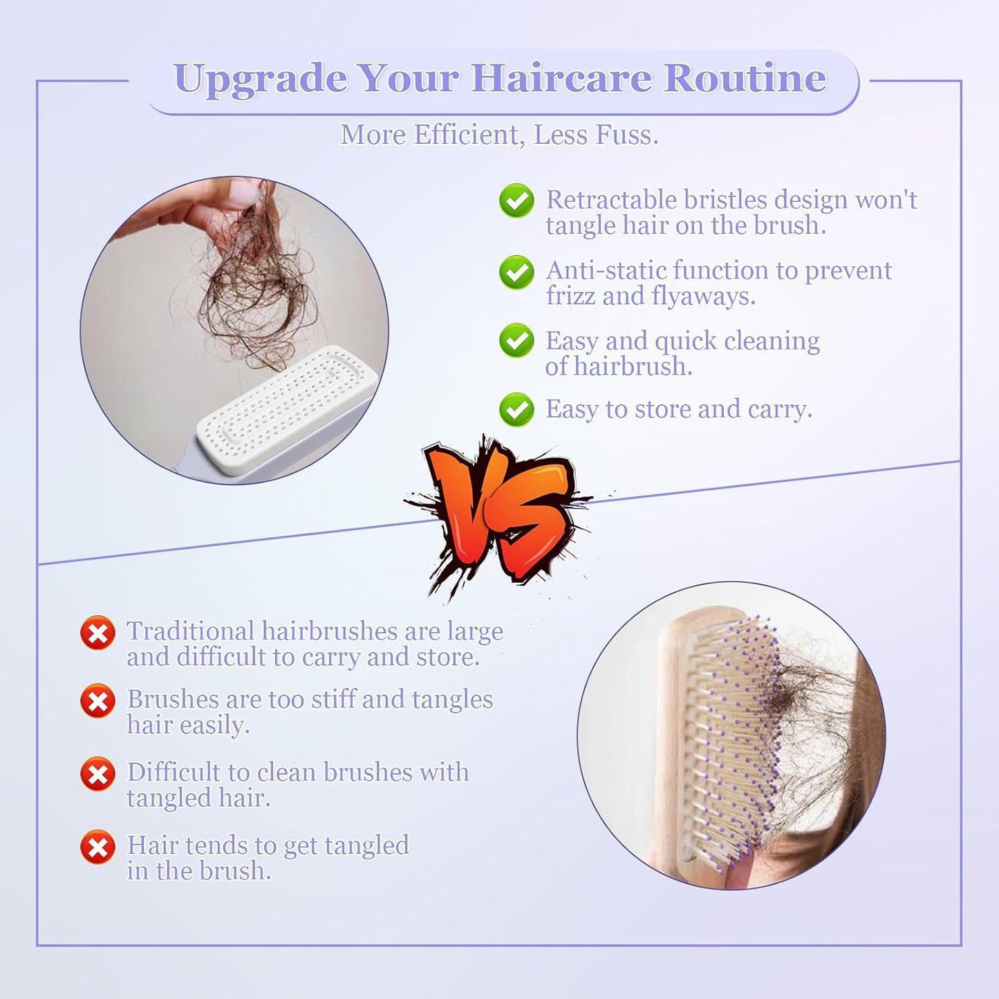 Women's Purple Anti-Static Hair Brush with Massage Function Retractable Design Suitable for Fine Hair Easily Removes Hair
