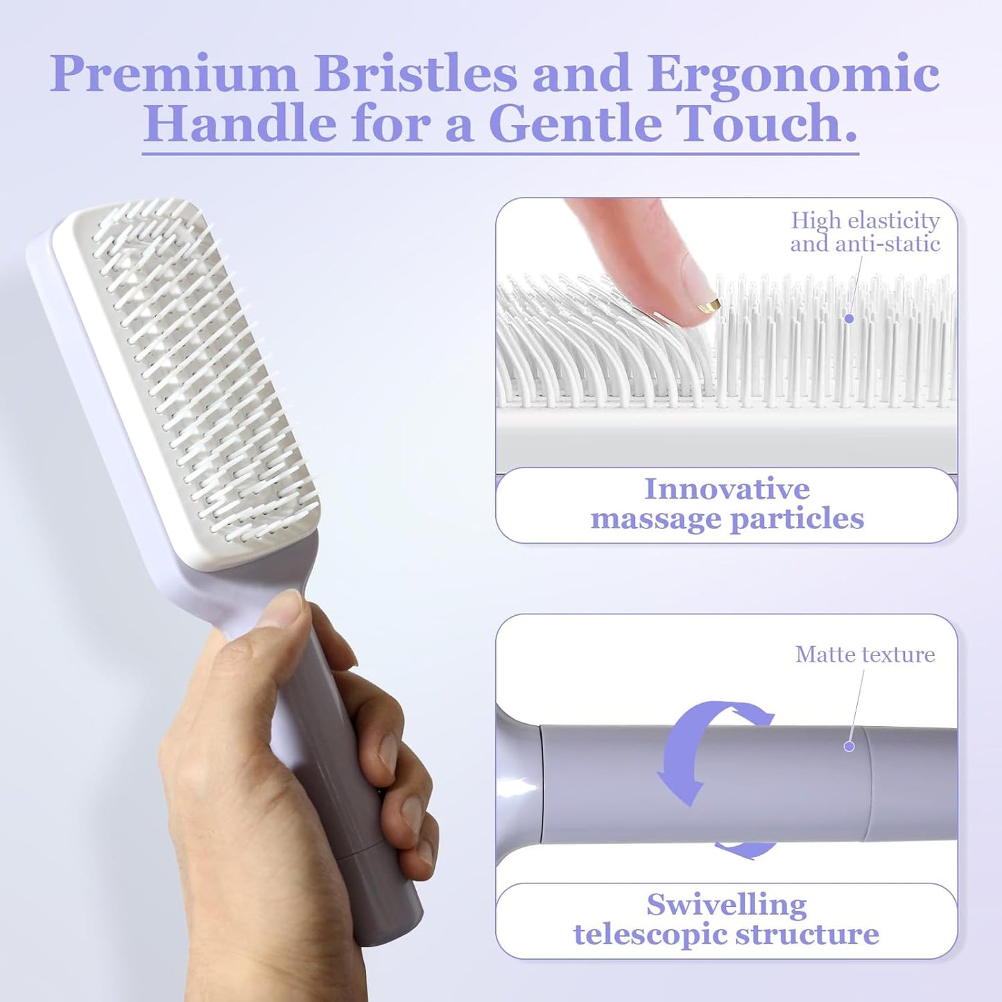 Women's Purple Anti-Static Hair Brush with Massage Function Retractable Design Suitable for Fine Hair Easily Removes Hair