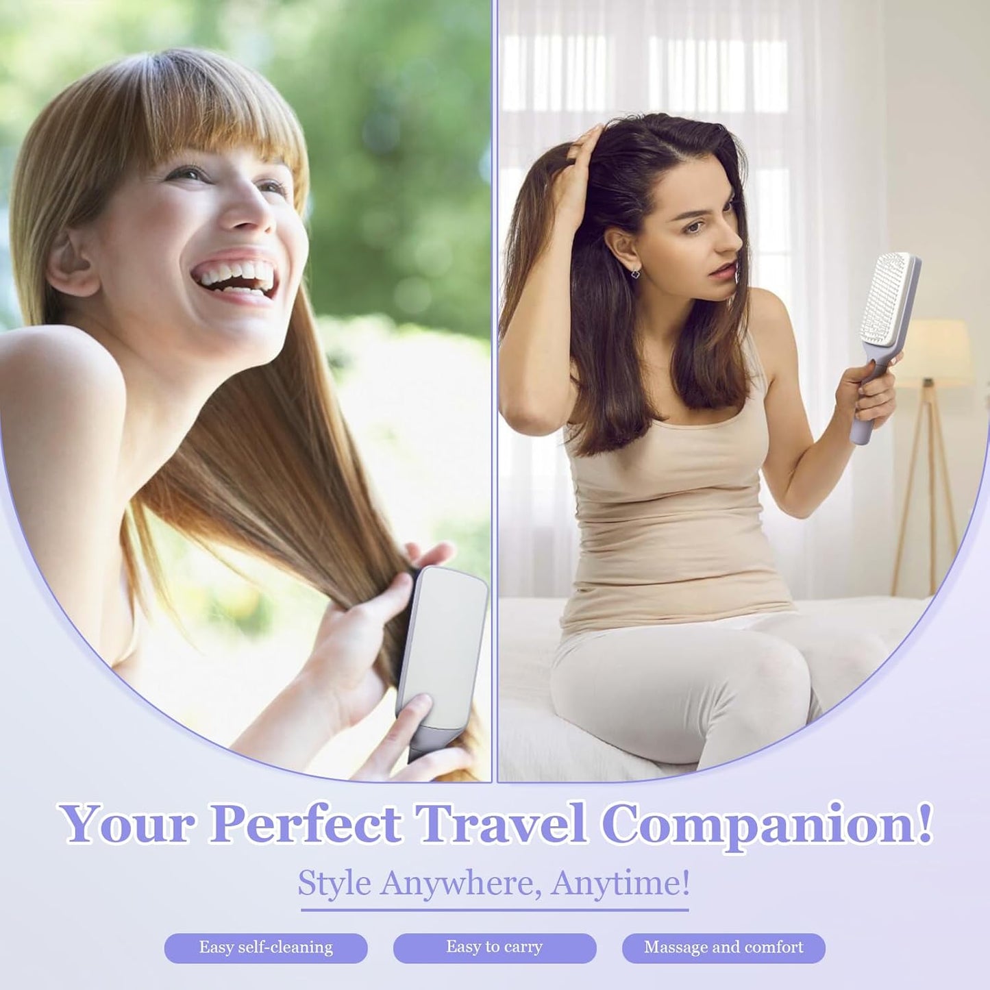 Women's Purple Anti-Static Hair Brush with Massage Function Retractable Design Suitable for Fine Hair Easily Removes Hair