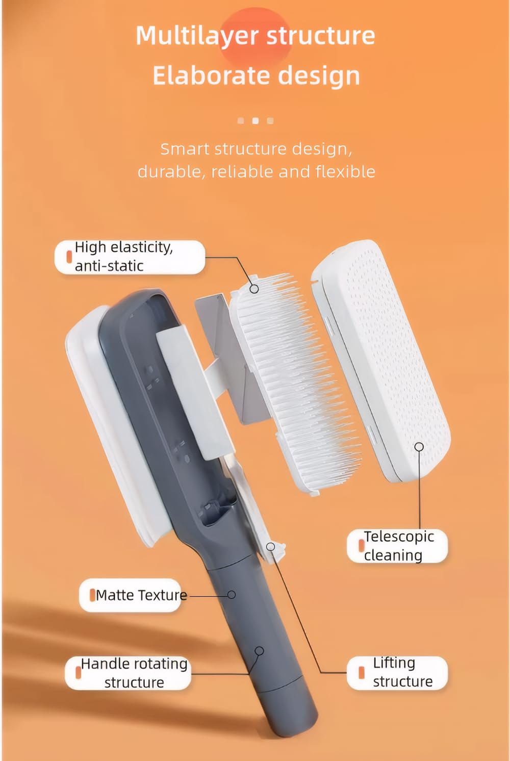 Women's Black Antistatic Hair Brush Massage Comb Retractable for Fine Hair Easily Removes Hair
