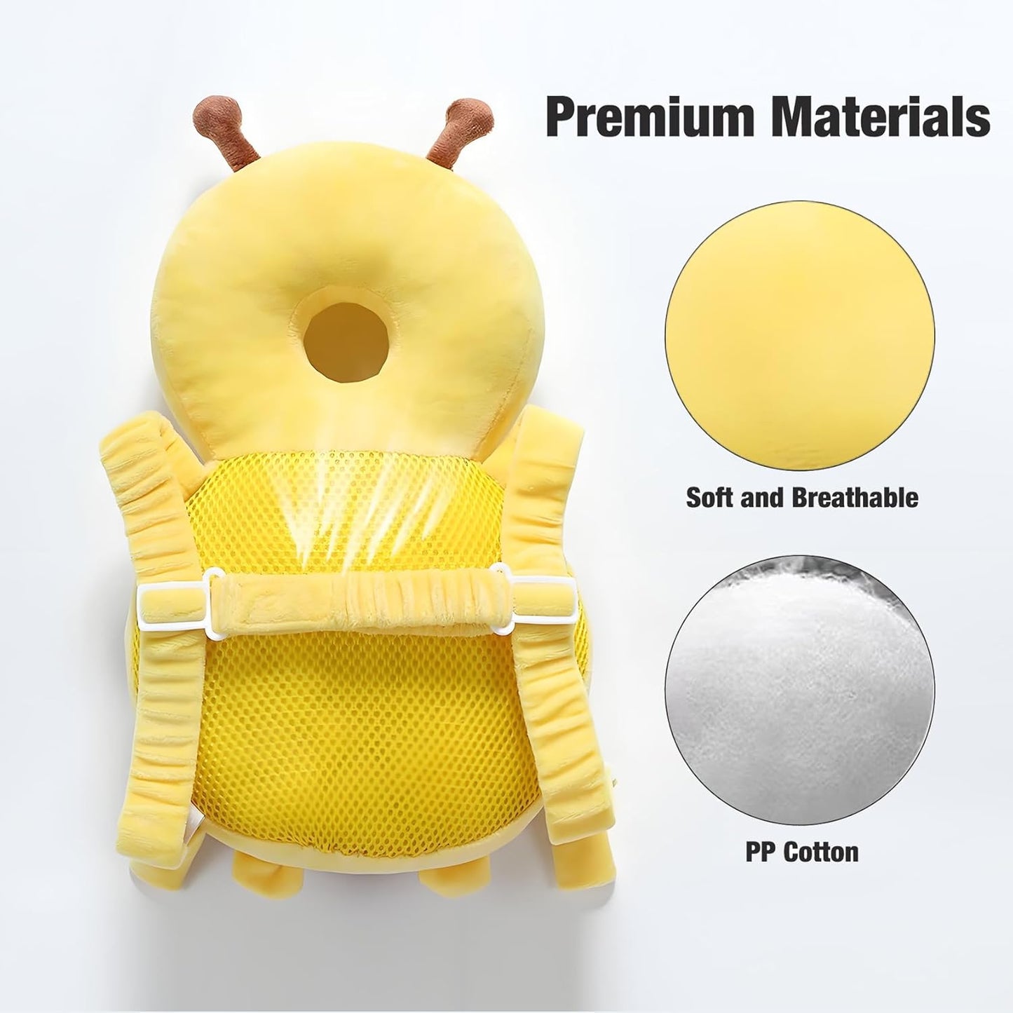 Adjustable Kids Safety Pillow 30cm x 18cm Yellow Toddler Head Protector Cushion for Safe Playtime