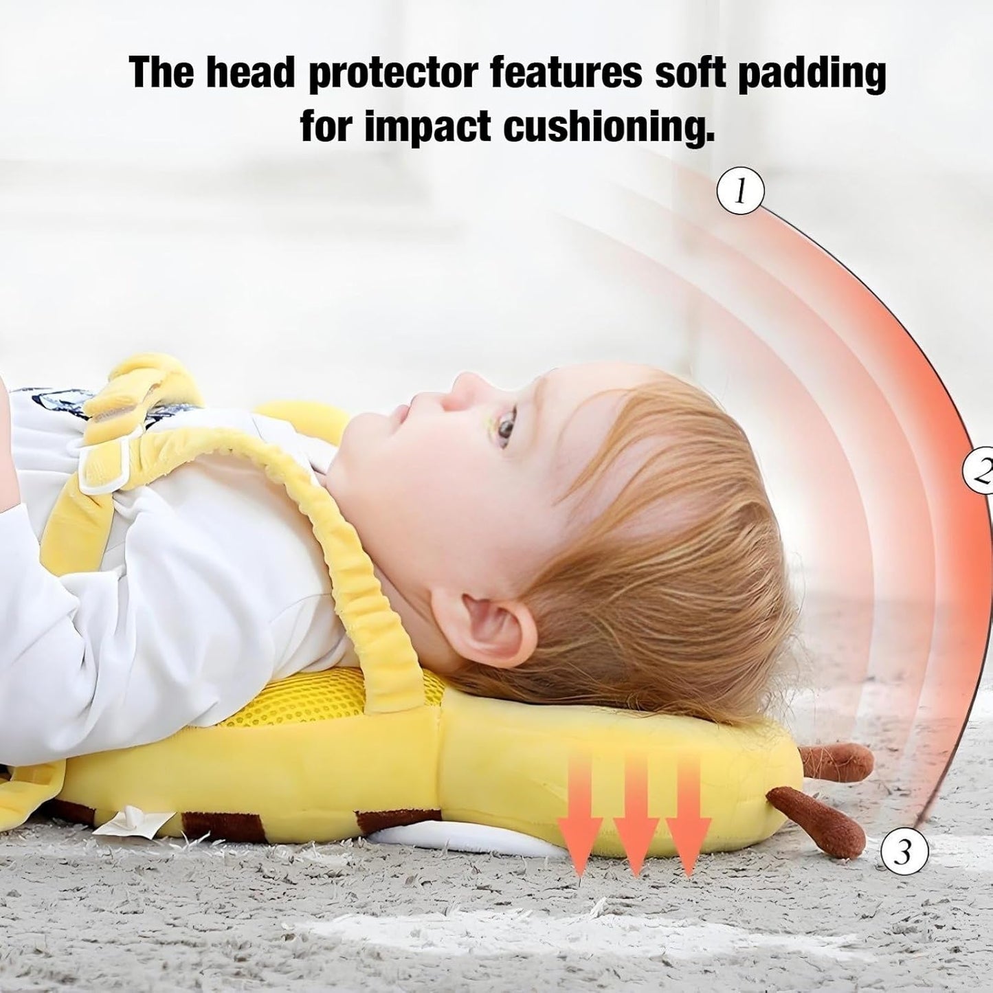 Adjustable Kids Safety Pillow 30cm x 18cm Yellow Toddler Head Protector Cushion for Safe Playtime