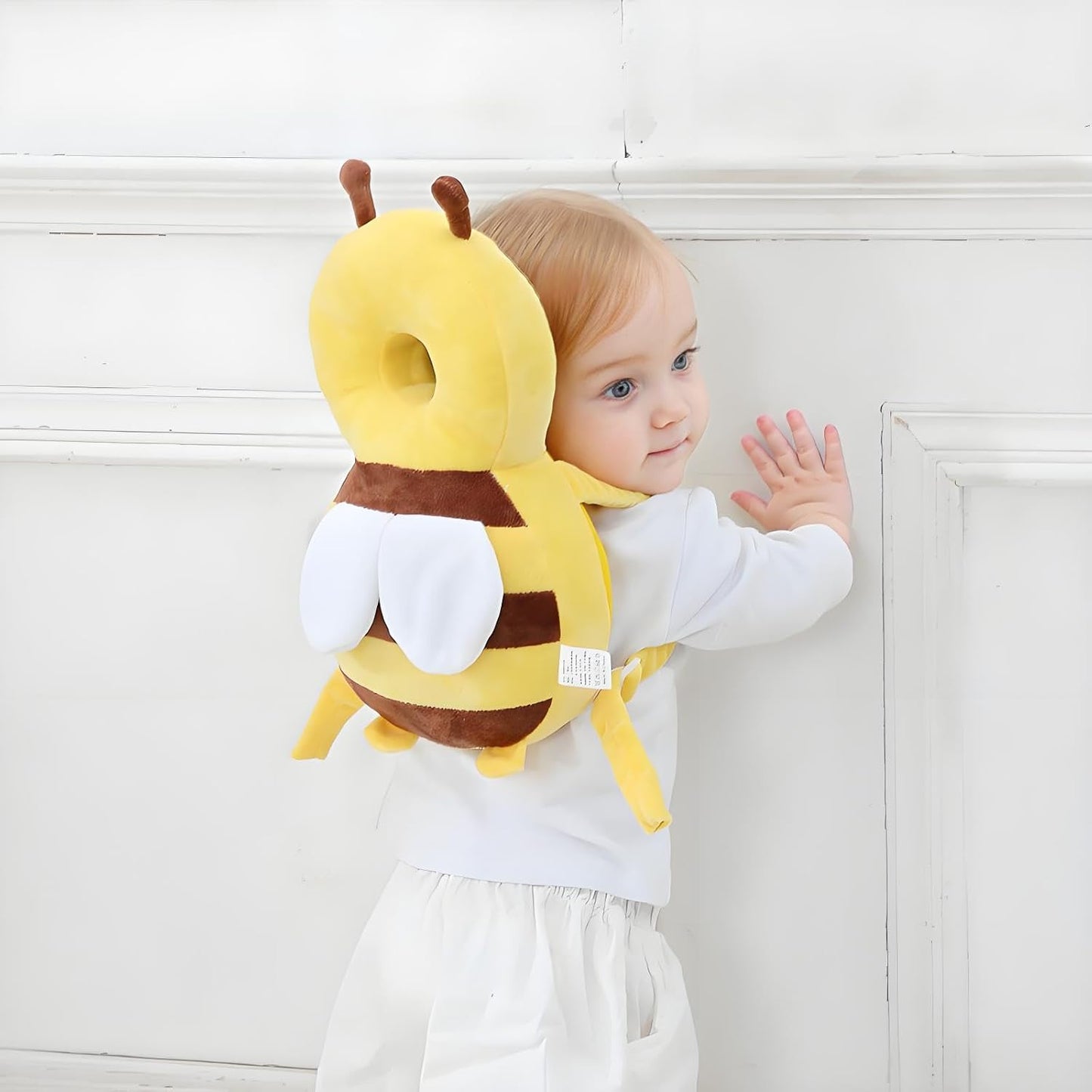 Adjustable Kids Safety Pillow 30cm x 18cm Yellow Toddler Head Protector Cushion for Safe Playtime