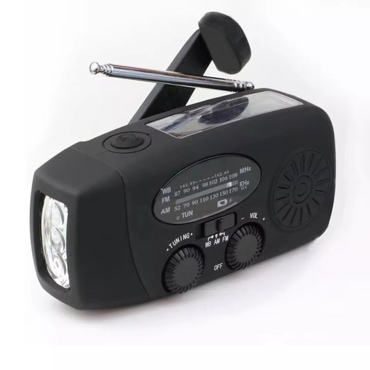 Emergency Handheld Radio AM/FM with 2000mAh Battery LED Flashlight Lanyard for Home Outdoor Camping Travel Earthquakes Black