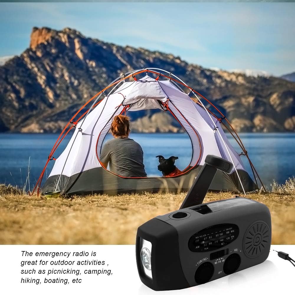 Emergency Handheld Radio AM/FM with 2000mAh Battery LED Flashlight Lanyard for Home Outdoor Camping Travel Earthquakes Black
