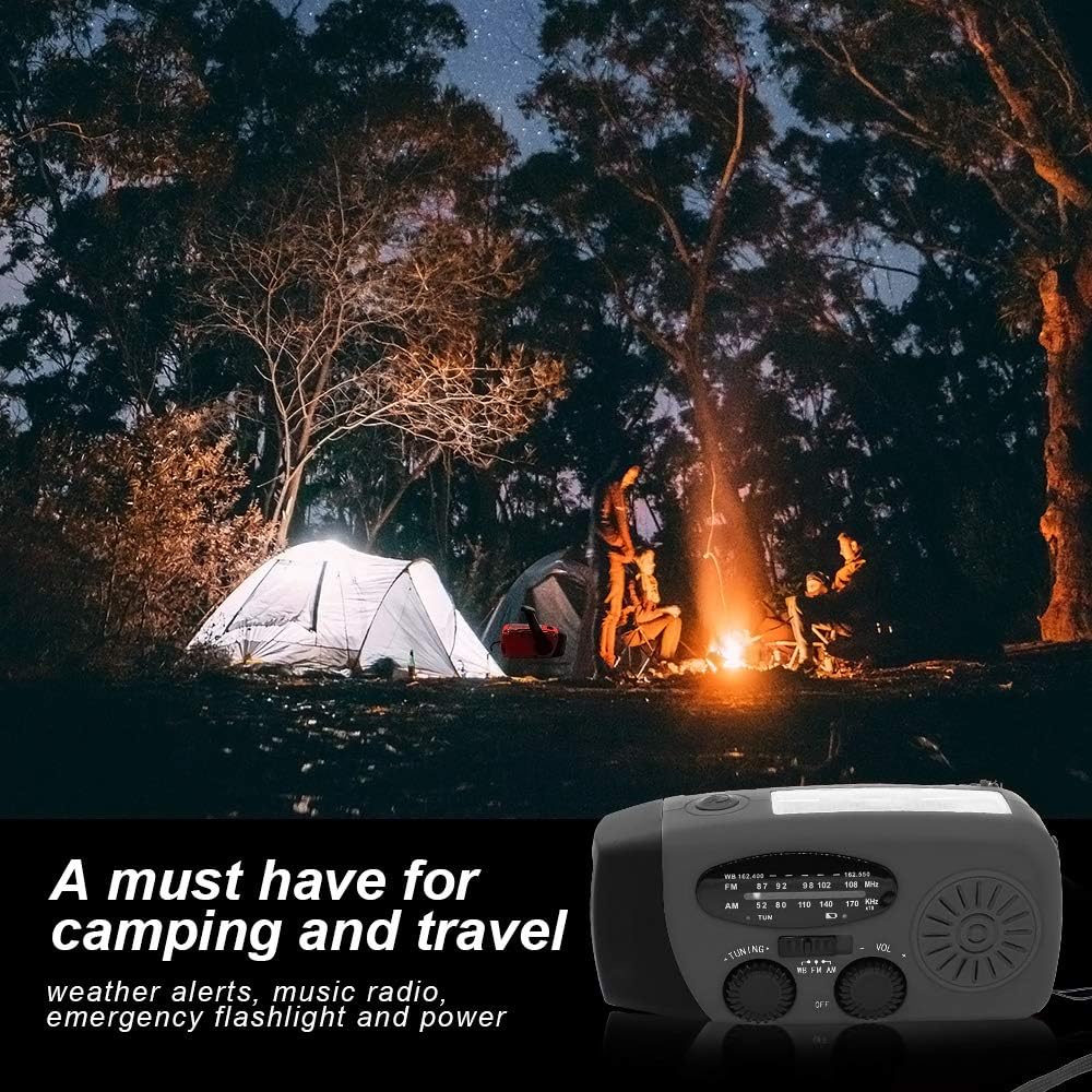 Emergency Handheld Radio AM/FM with 2000mAh Battery LED Flashlight Lanyard for Home Outdoor Camping Travel Earthquakes Black