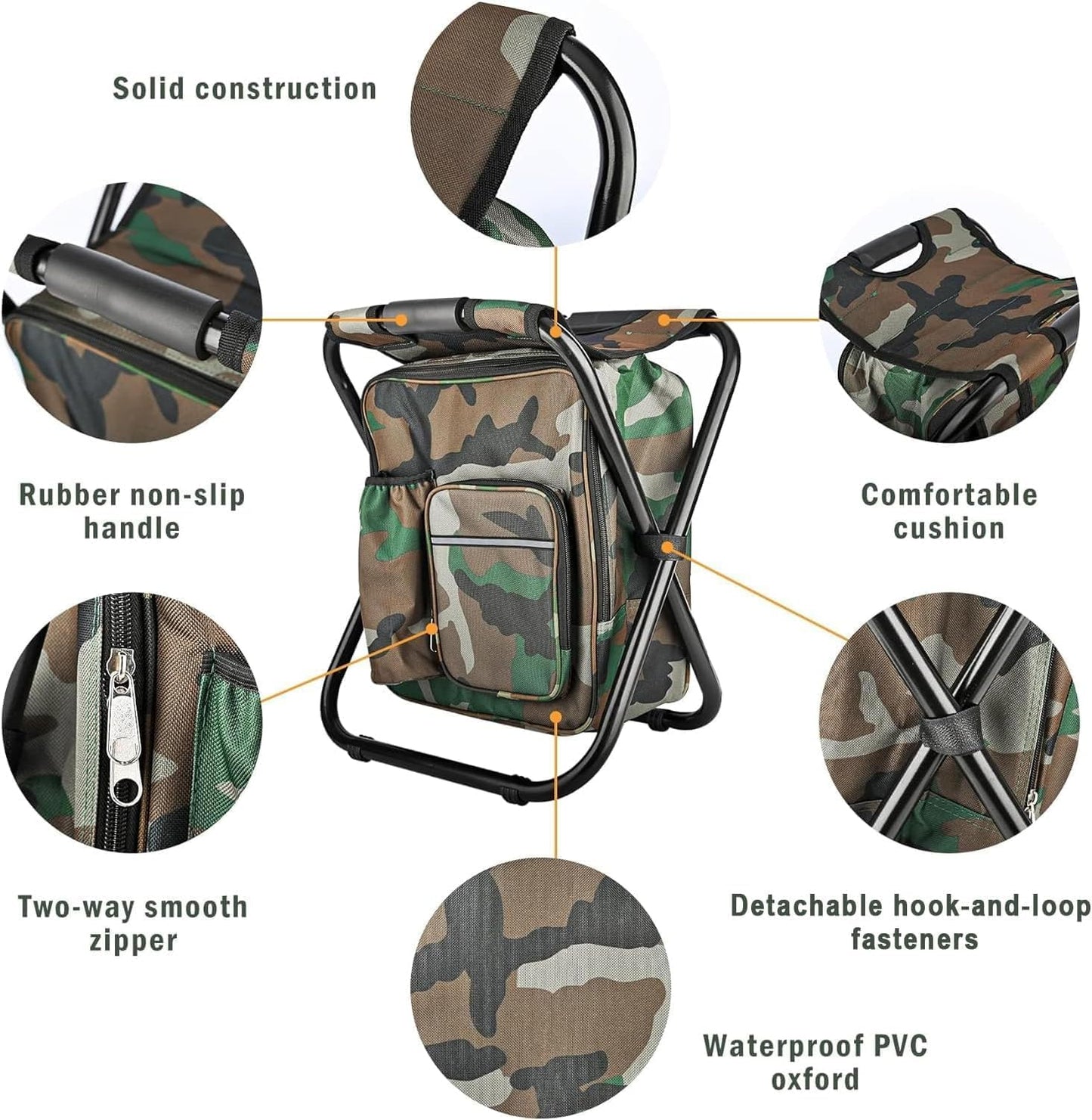 Camouflage Folding Camping Chair Portable Compact Adjustable Fishing Stool for Outdoor Use