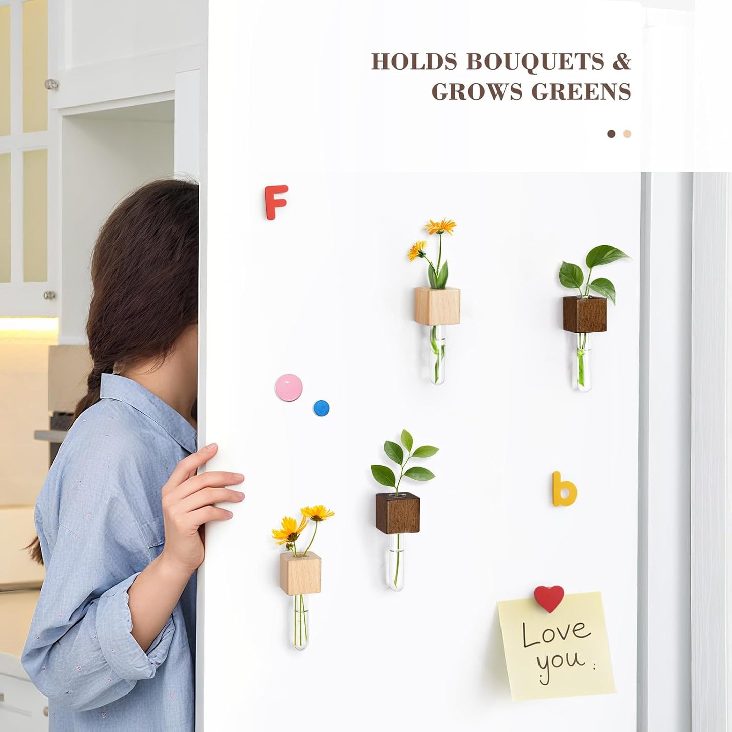 2 Pack Magnetic Wall Vases Mini Hydroponic Test Tubes for Home Decor