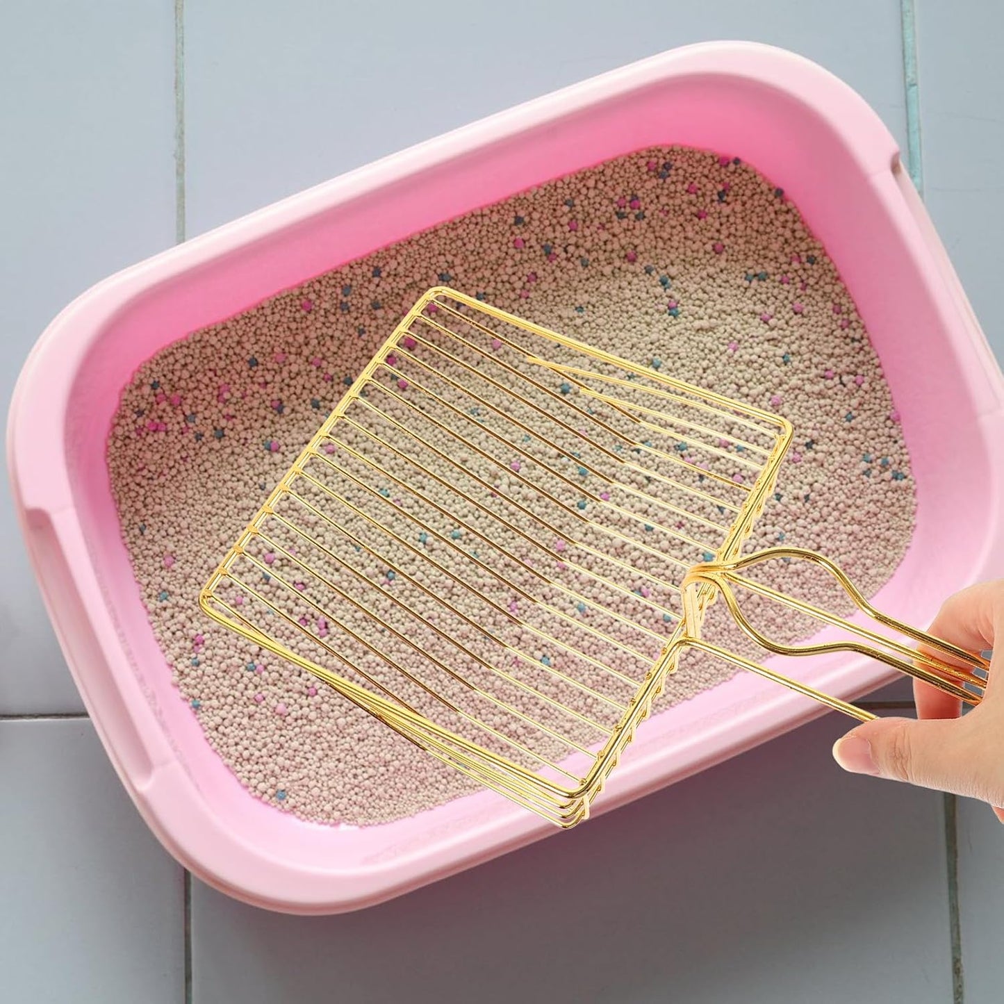 Gold Plated Metal Wire Cat Litter Scoop Square Design Ergonomic Handle