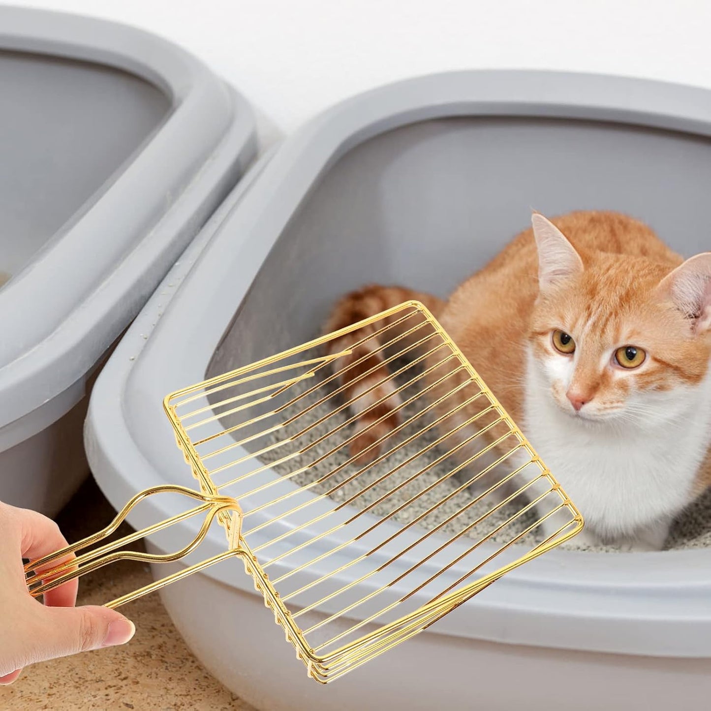 Gold Plated Metal Wire Cat Litter Scoop Square Design Ergonomic Handle
