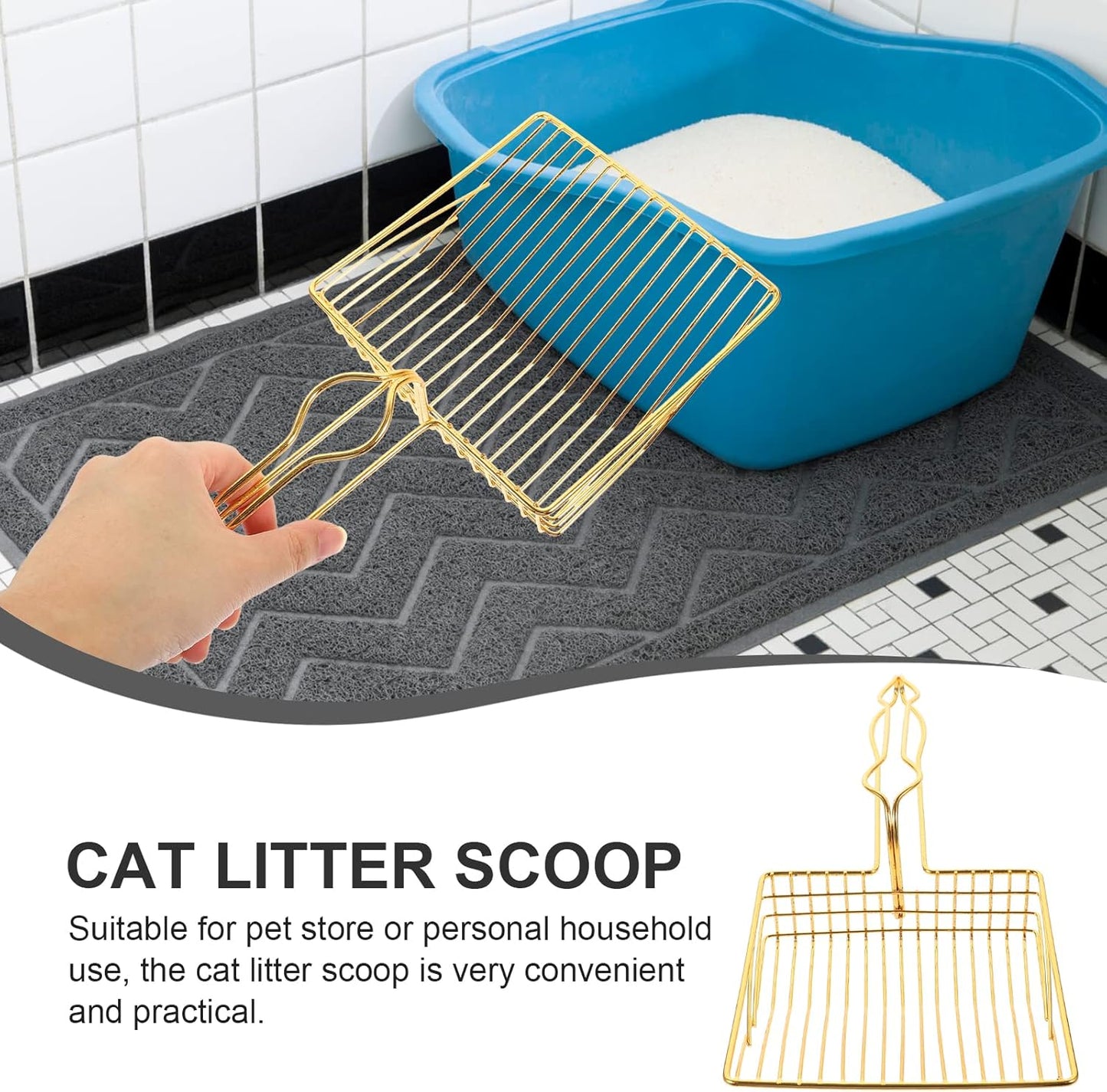 Gold Plated Metal Wire Cat Litter Scoop Square Design Ergonomic Handle