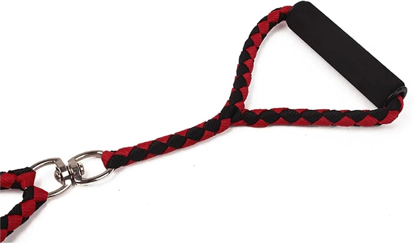 Adjustable 1.4m Double Dog Leash with Collar - Black and Blue Sturdy Pet Lead for Dogs