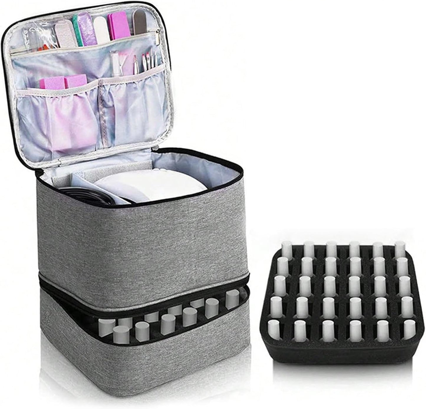 Large Capacity Grey Makeup Organizer Case - Cosmetic Storage Beauty Bag for Makeup Tools