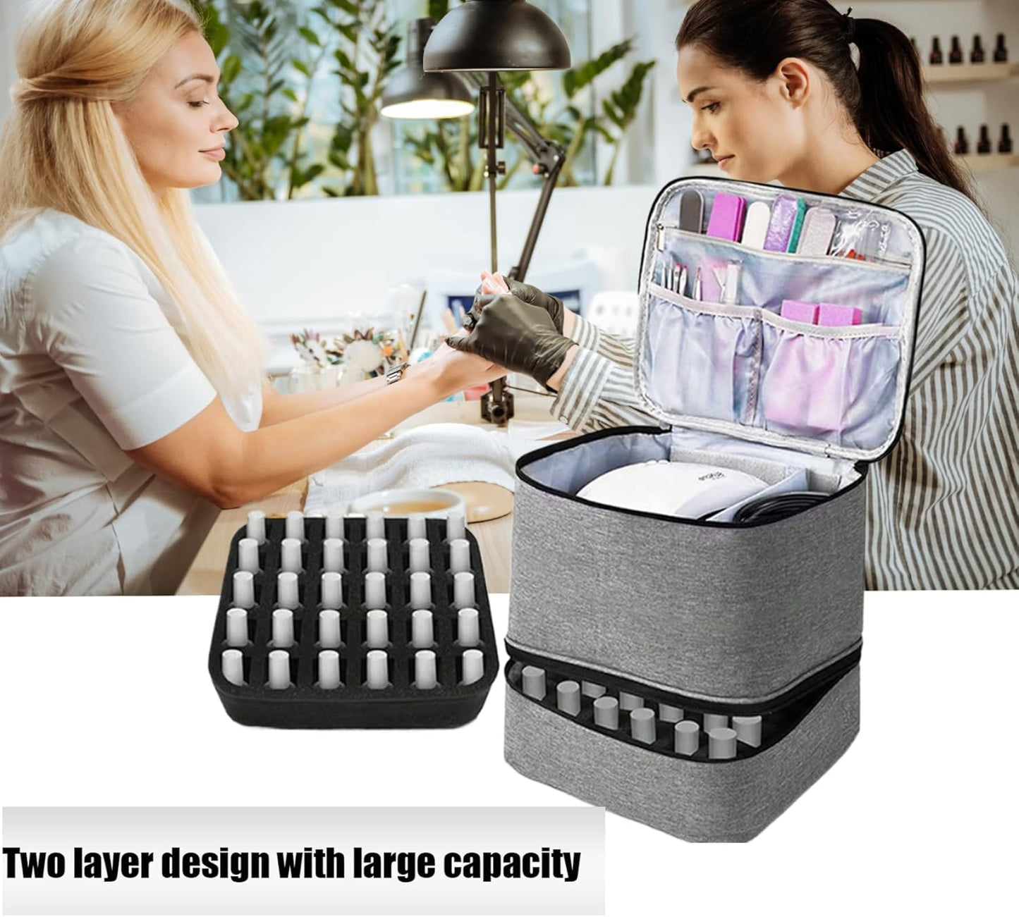 Large Capacity Grey Makeup Organizer Case - Cosmetic Storage Beauty Bag for Makeup Tools