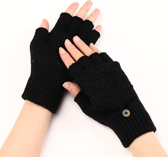Women's Warm Fingerless Gloves Black Pair