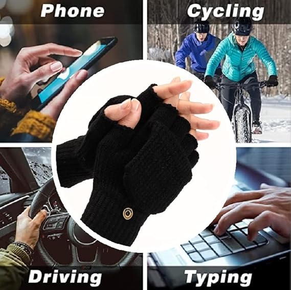Women's Warm Fingerless Gloves Black Pair