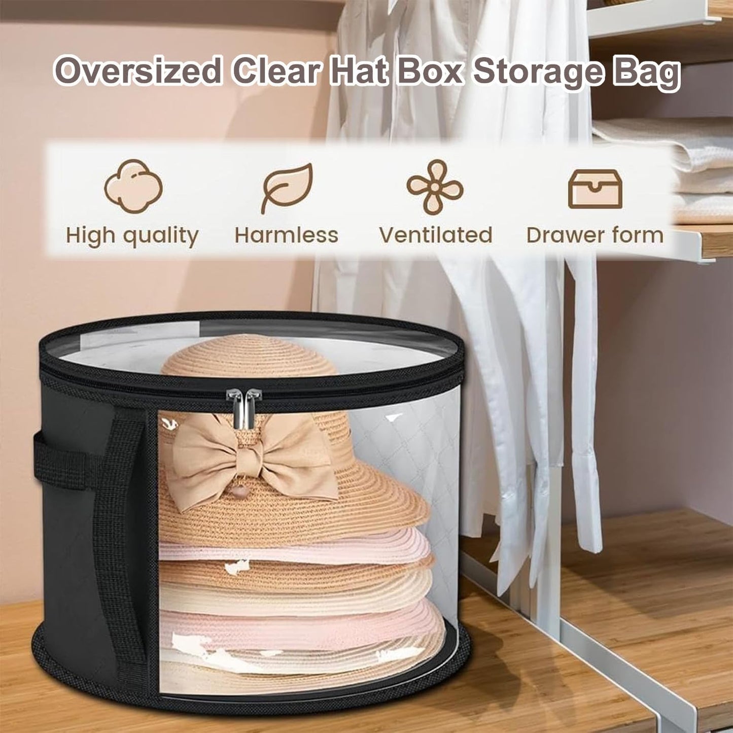 Oversized Transparent Hat Storage Bag for 5-7 Hats Men Women Portable Cowboy Hat Case with Zipper Handle Dustproof Multipurpose Organizer