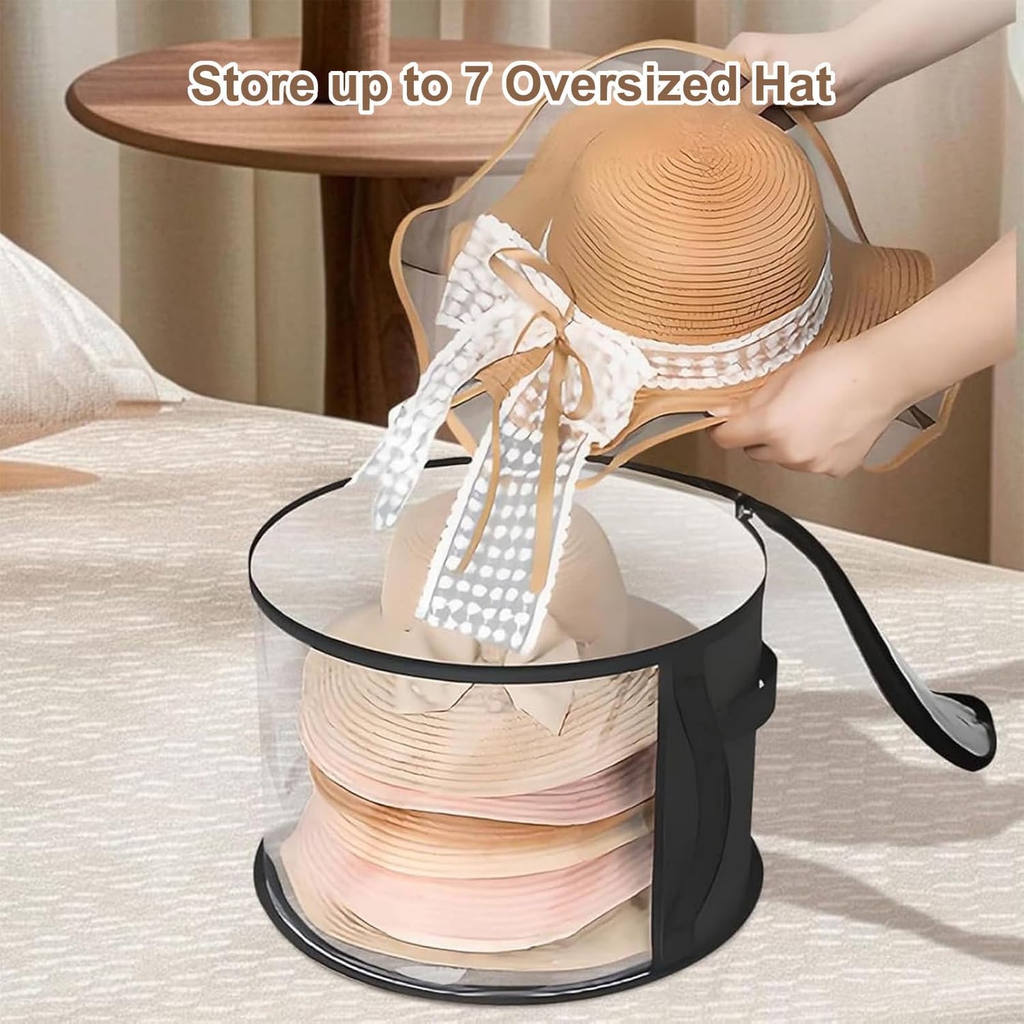 Oversized Transparent Hat Storage Bag for 5-7 Hats Men Women Portable Cowboy Hat Case with Zipper Handle Dustproof Multipurpose Organizer