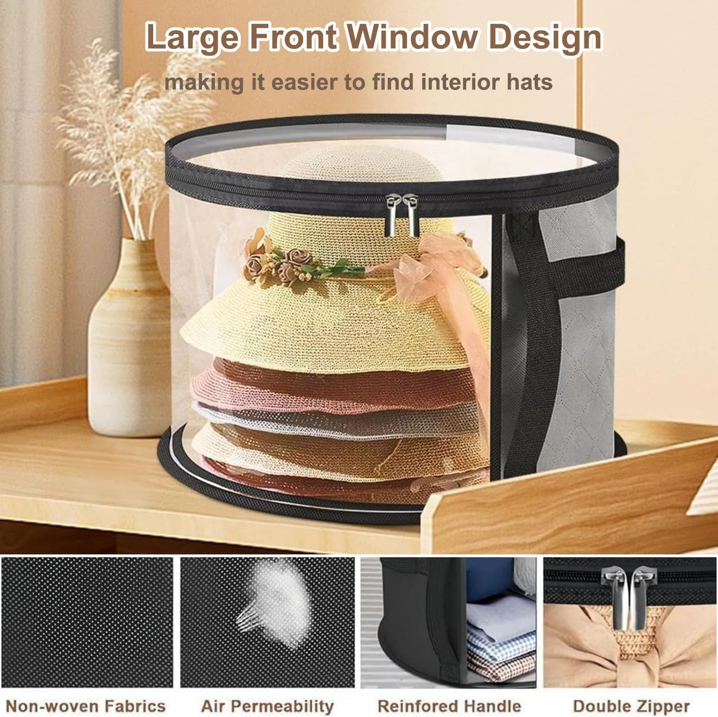 Oversized Transparent Hat Storage Bag for 5-7 Hats Men Women Portable Cowboy Hat Case with Zipper Handle Dustproof Multipurpose Organizer