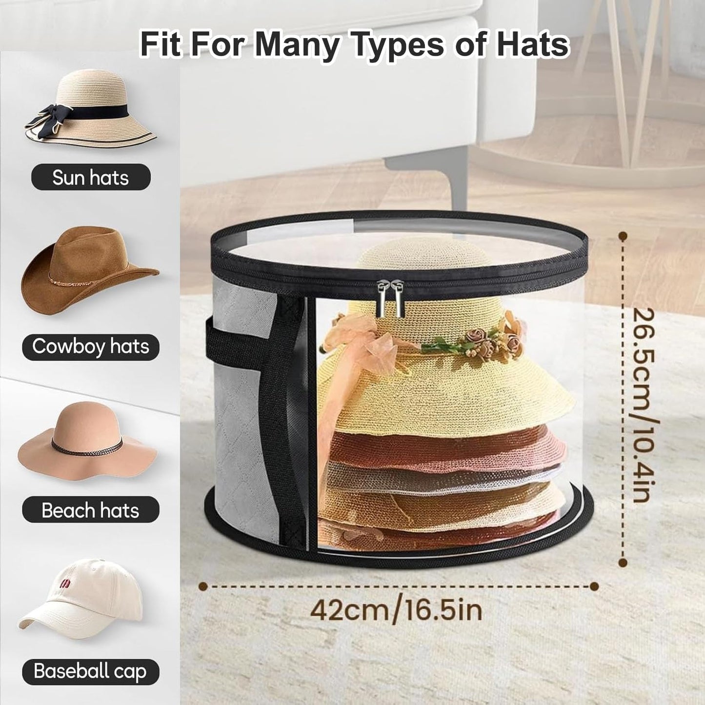 Oversized Transparent Hat Storage Bag for 5-7 Hats Men Women Portable Cowboy Hat Case with Zipper Handle Dustproof Multipurpose Organizer