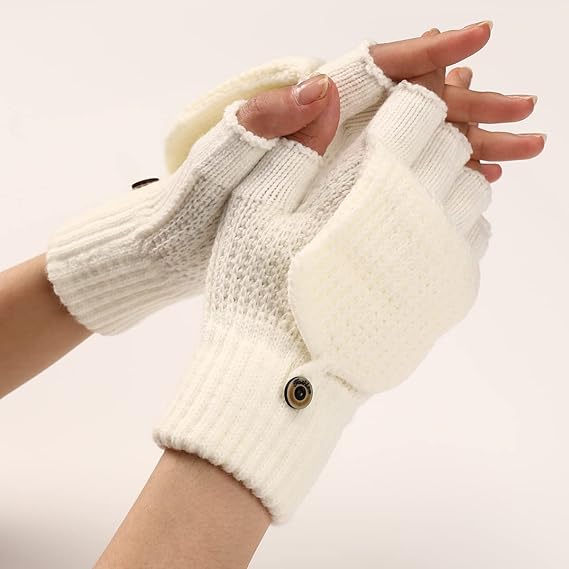 Women's Warm Fingerless Gloves - 1 Pair - White