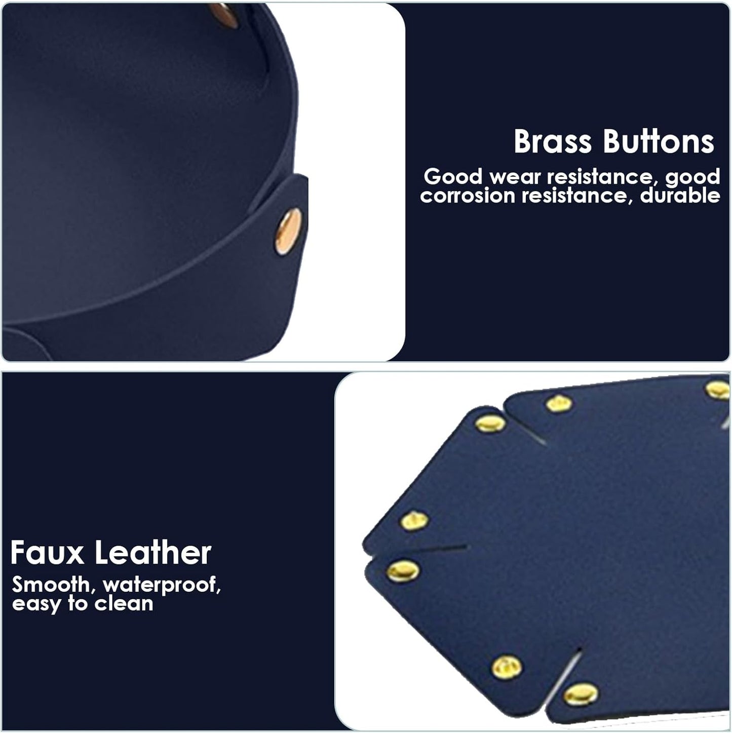 Portable Dark Blue PU Leather Entryway Table Nightstand Organizer for Phones Keys Wallets Watches Coins Travel Plate Sorter