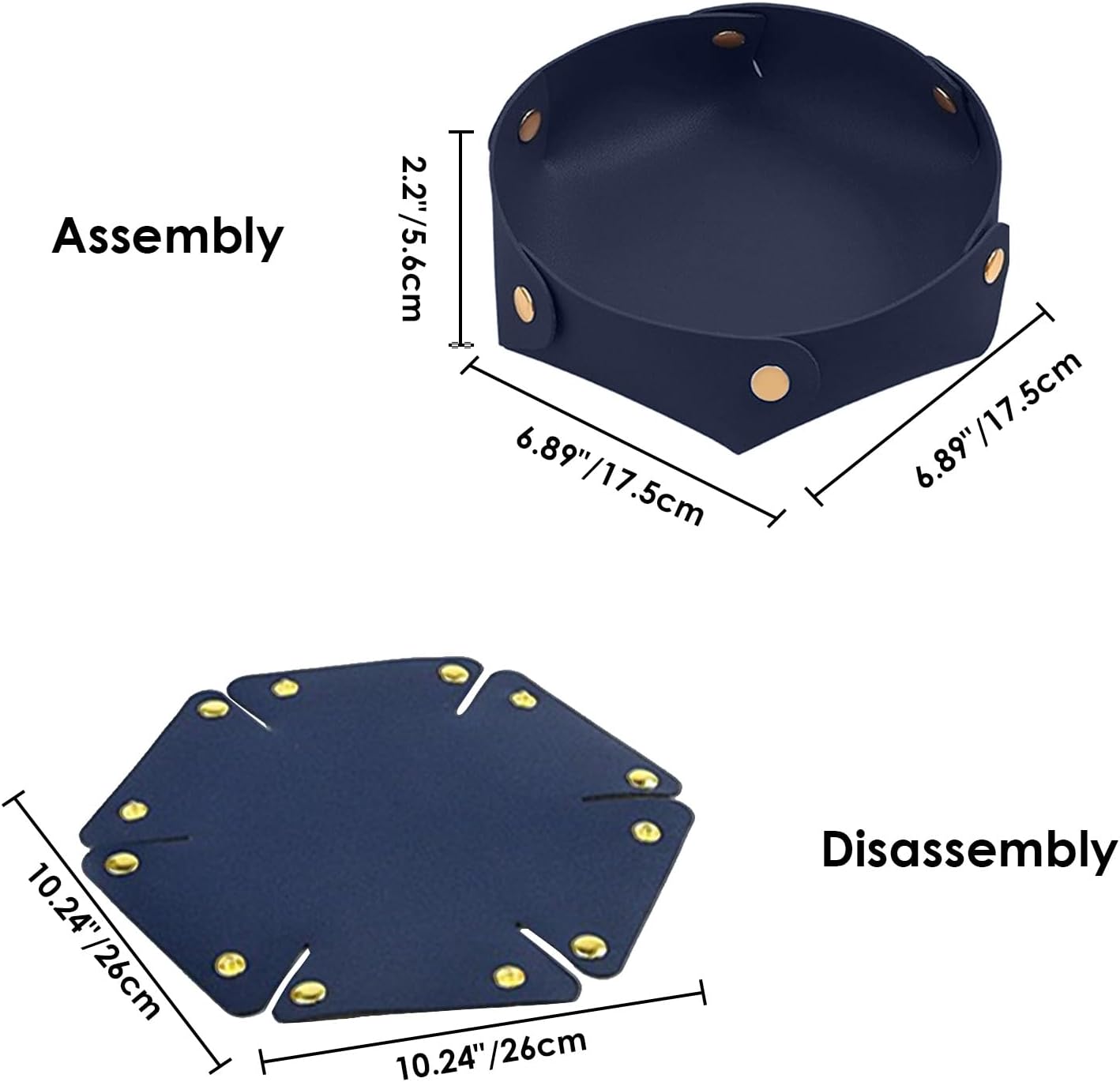 Portable Dark Blue PU Leather Entryway Table Nightstand Organizer for Phones Keys Wallets Watches Coins Travel Plate Sorter