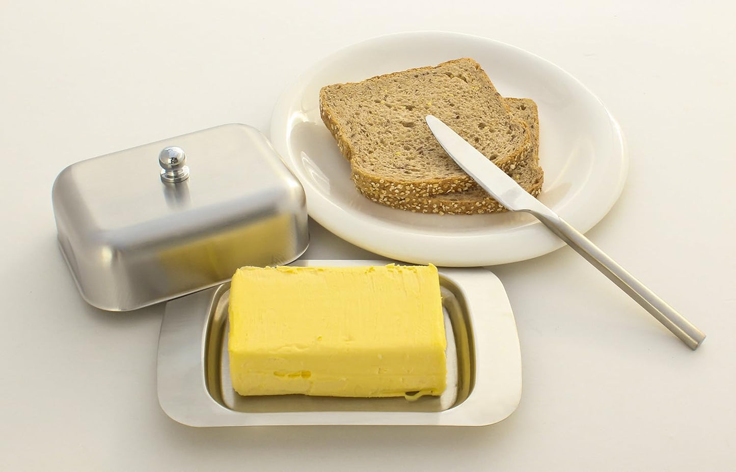Stainless Steel Butter Dish with Lid 18.5x12.2x6cm Silver Butter Container for Kitchen Storage