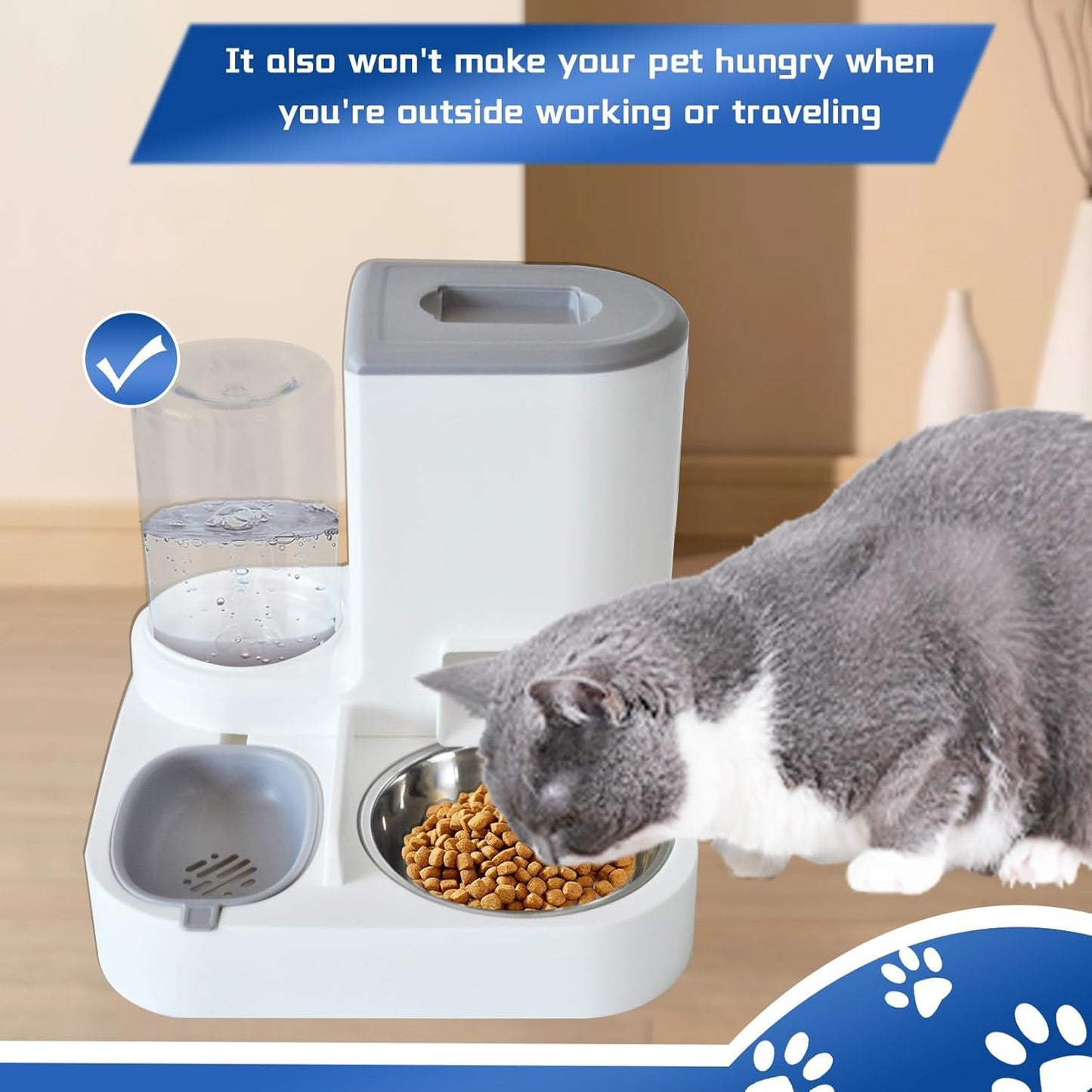 Automatic Pet Feeder and Water Bowl for Dogs and Cats - Grey - 1 Piece