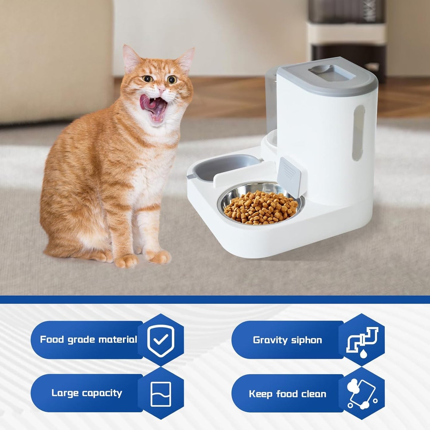 Automatic Pet Feeder and Water Bowl for Dogs and Cats - Grey - 1 Piece
